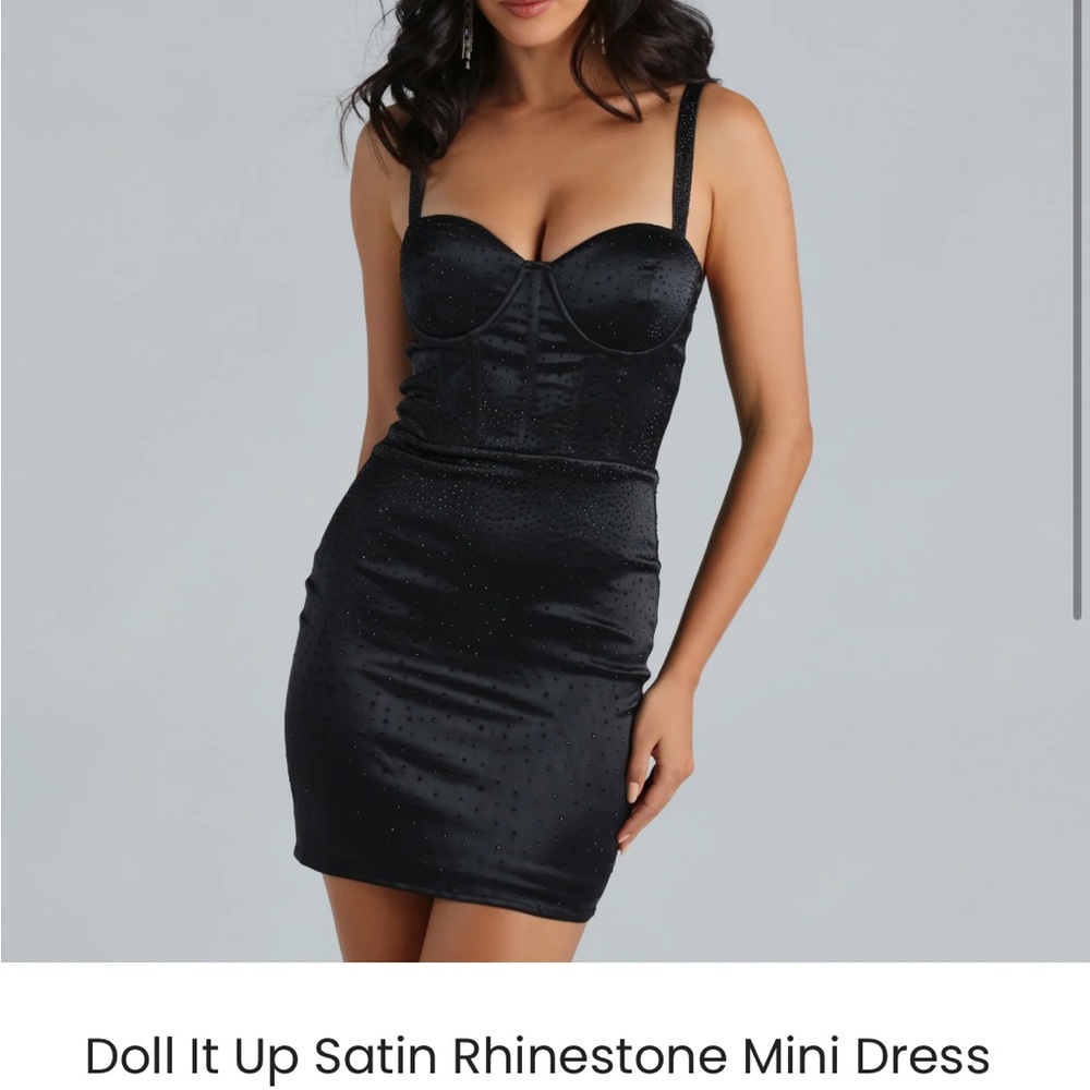 Windsor Elegant Black Rhinestone Mini Dress